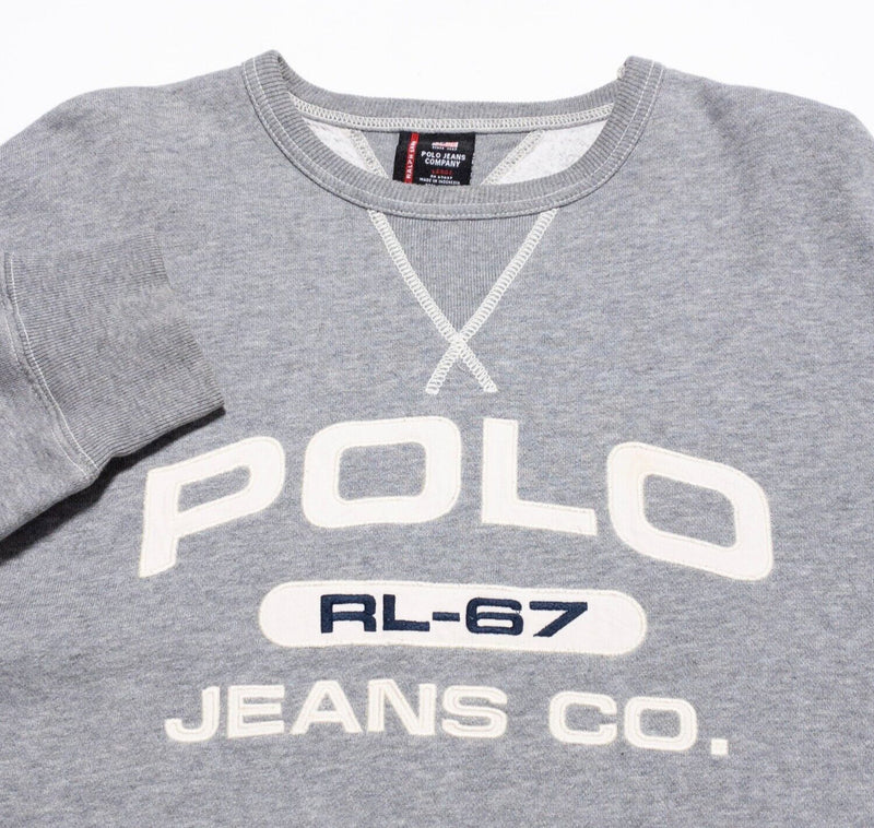 Ralph Lauren Polo Jeans Co Sweatshirt Men's Large Vintage 90s Pullover Gray Logo