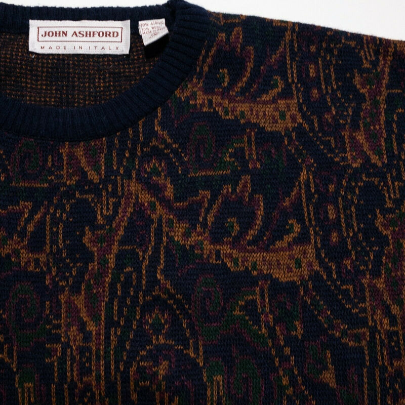 John Ashford Men's Large Paisley Wool Blend Made in Italy Crew Vintage Sweater