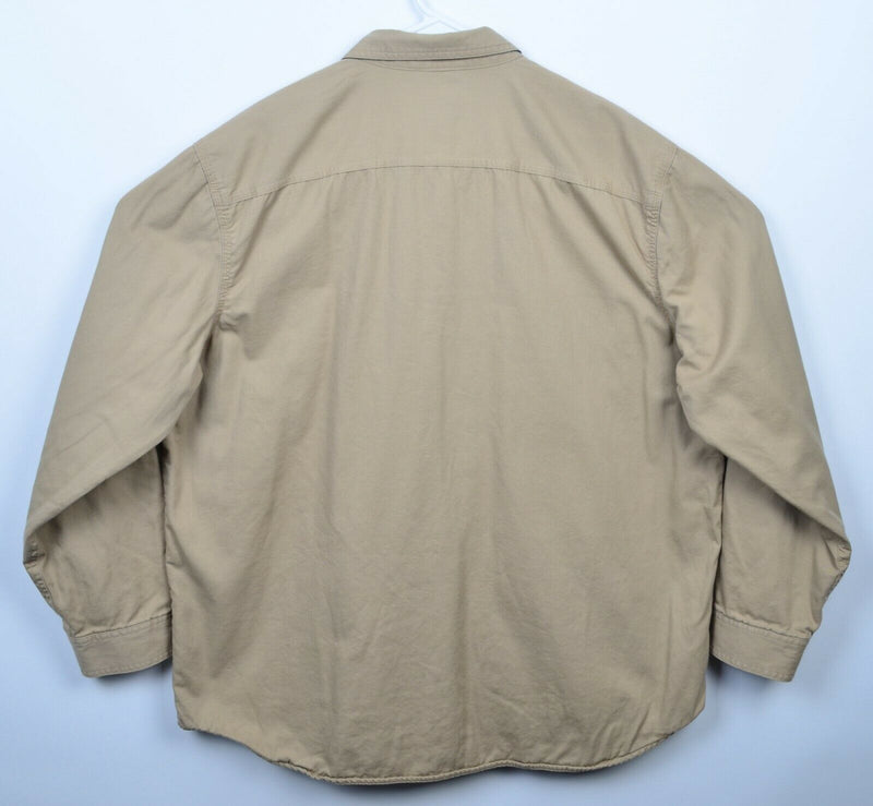 L.L. Bean Men's XL Flannel-Lined Hurricane Khaki Canvas Work Button-Front Shirt