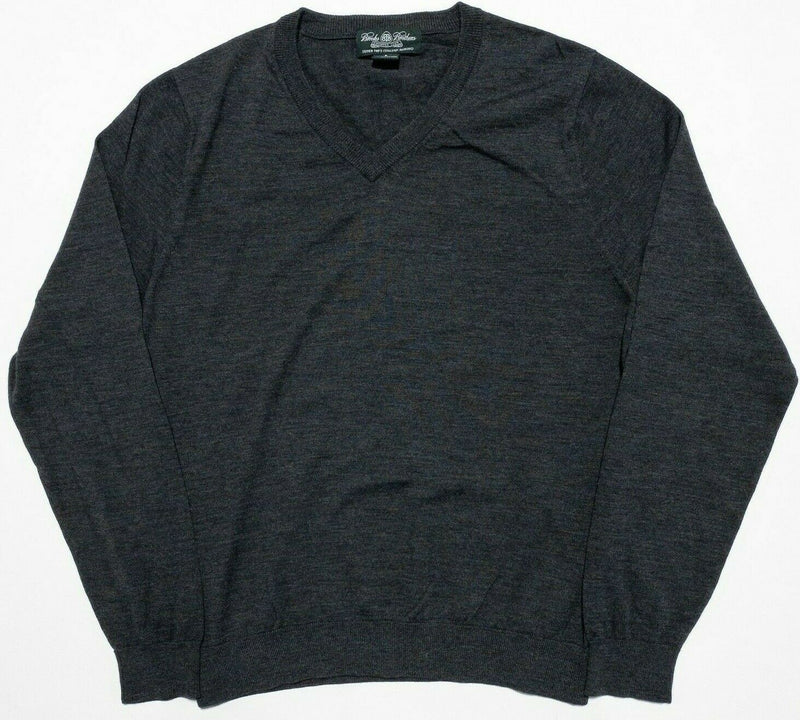 Brooks Brothers Country Club Men Small Merino Wool Gray V-Neck Pullover Sweater