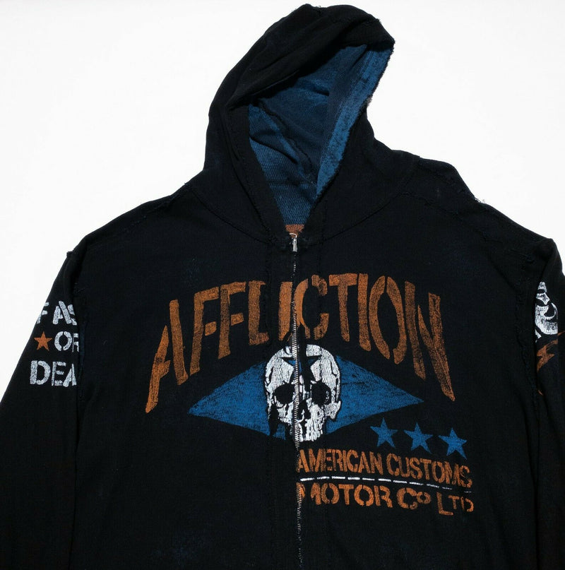 Affliction Reversible Men's 3XL Blue Black Motor Club Skull Full Zip Sweatshirt