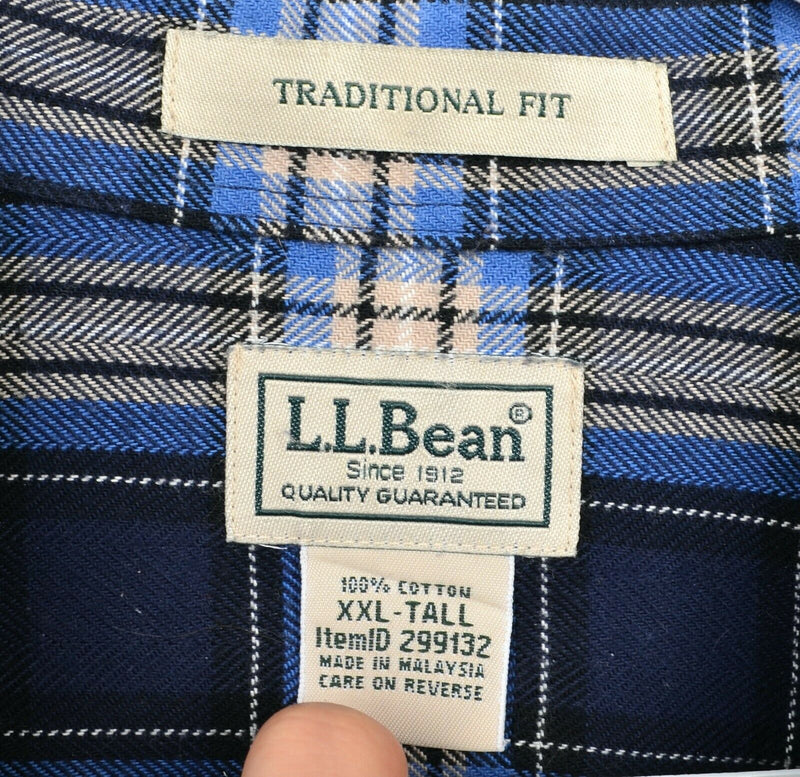 L.L. Bean Men's 2XLT (2XL Tall) Scotch Plaid Flannel Navy Blue Button-Down Shirt