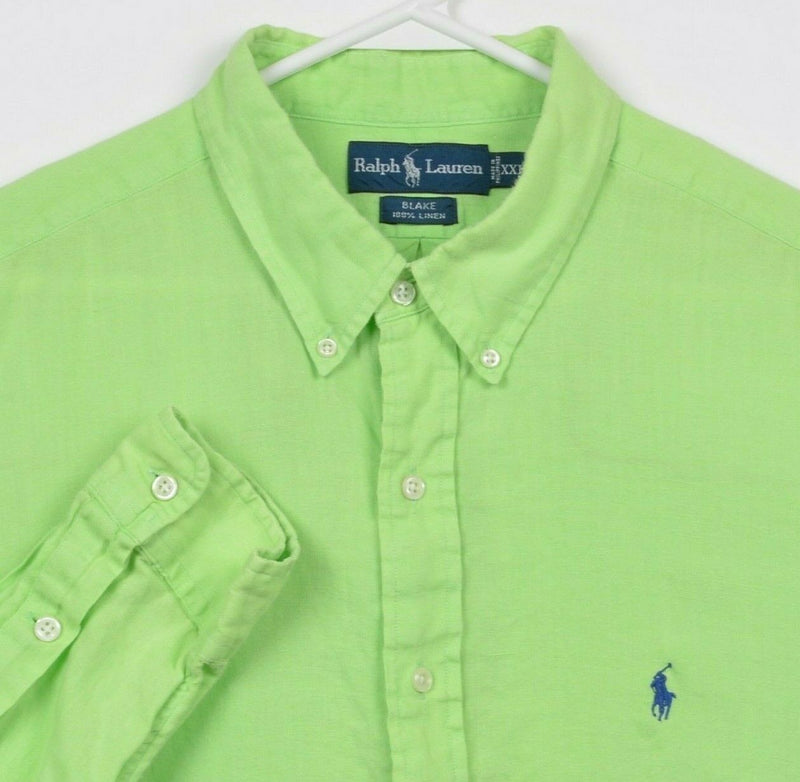 Polo Ralph Lauren Men's 2XL 100% Linen Lime Green "Blake" Button-Down Shirt