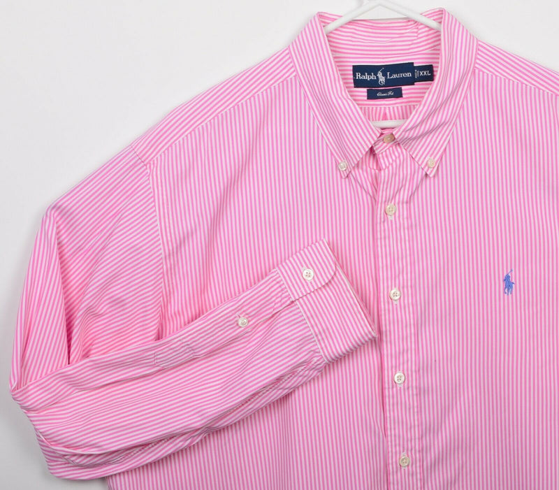 Polo Ralph Lauren Men's 2XL Classic Fit Pink White Stripe Pony Button-Down Shirt