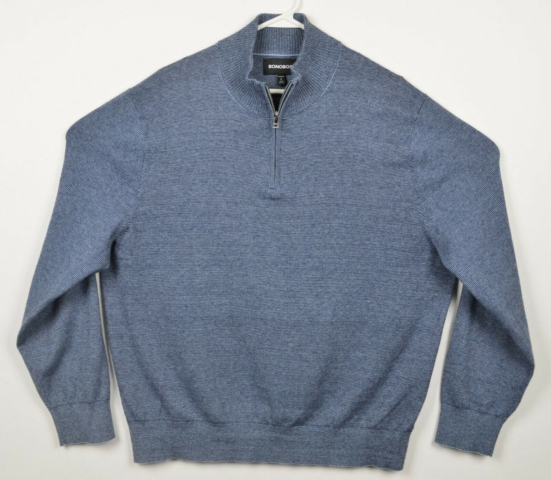Bonobos Men's XL Standard Fit Cotton Cashmere Blue Striped 1/4 Zip Sweater