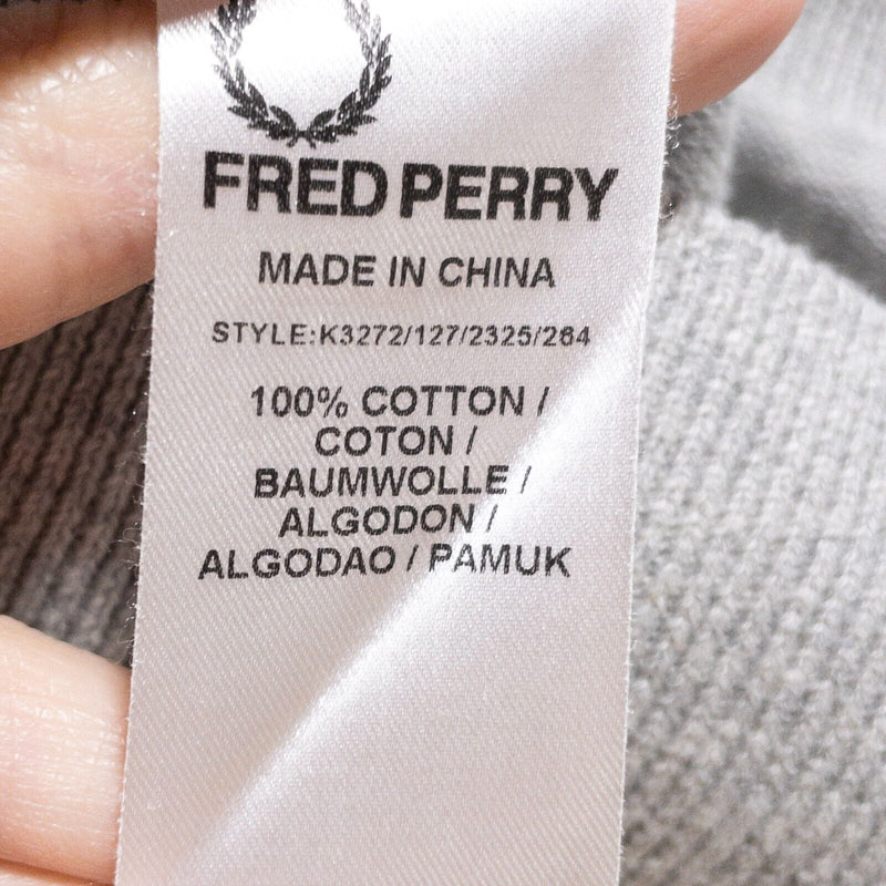 Fred Perry Cardigan Sweater Men's XL Knit Logo Gray Button-Front Long Sleeve