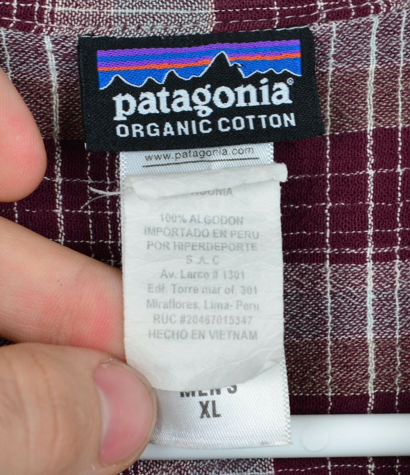 Patagonia Men’s Sz XL Organic Cotton Seersucker Maroon Aqua Plaid Shirt