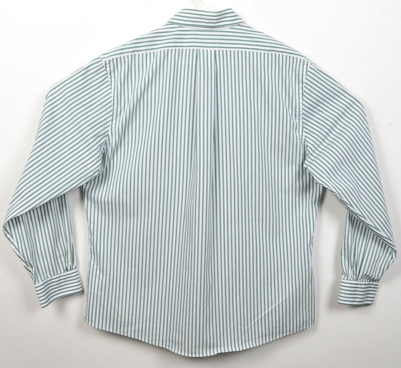 Brooks Brothers Men's Large Regent Fit Green Striped Cotton Blend Button Shirt