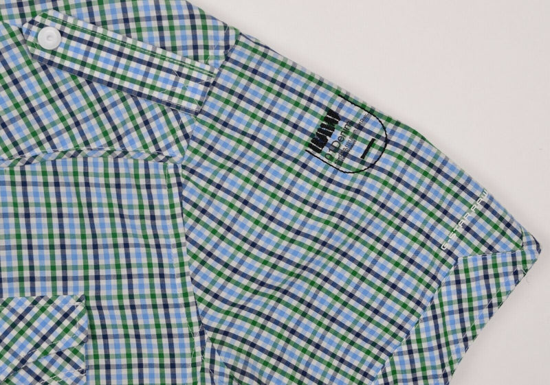 G-Star Originals Men's Sz 2XL Blue Green Plaid Short Sleeve Snap Zip Shirt