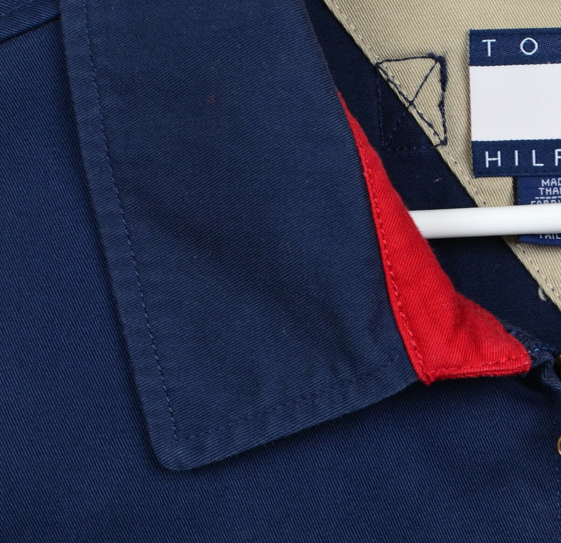 Vintage 90s Tommy Hilfiger Men's Medium Flag Logo Navy Blue Harrington Jacket