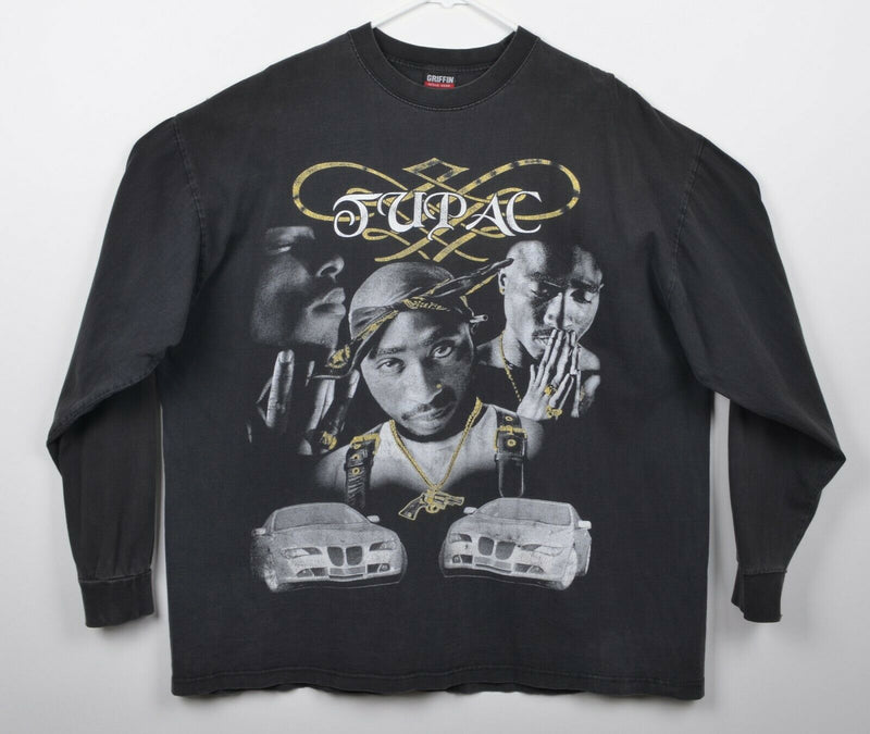 Tupac Men's Sz 2XL Rap Tee Graphic Black Gold Griffin Long Sleeve T-Shirt