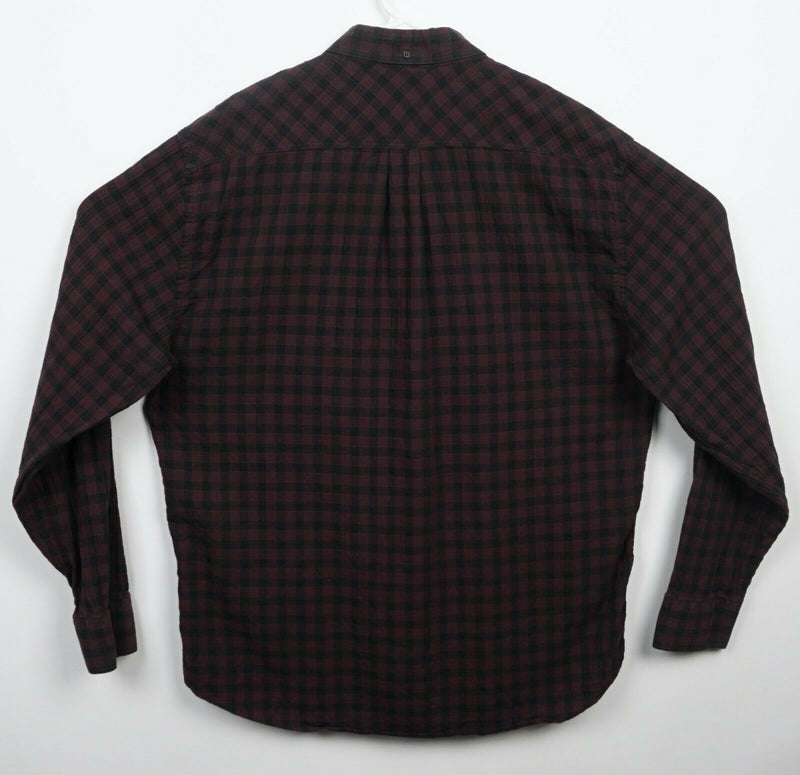 Billy Reid Men XL Standard Maroon Red Black Check Cotton Lycra Blend Italy Shirt