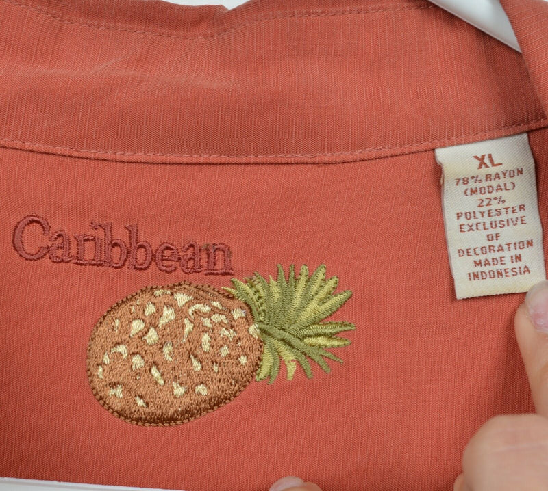 Caribbean Men's XL Cocktails Martini Orange Back Embroidered Hawaiian Shirt