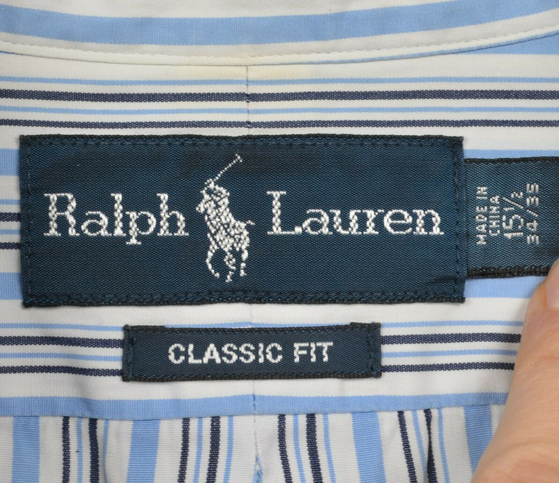 Polo Ralph Lauren Men's 15.5 Classic Fit White Blue Stripe Button-Down Shirt