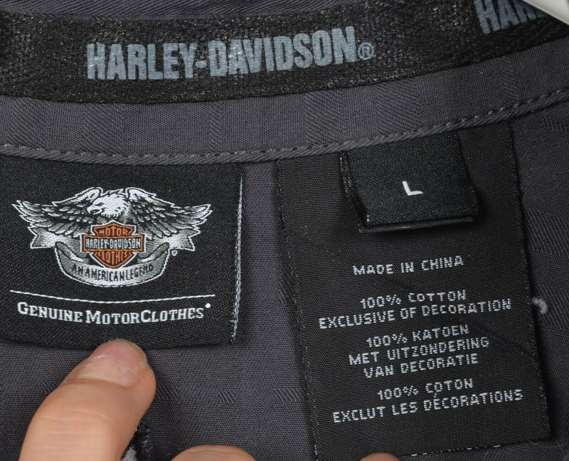 Harley-Davidson Men's Large Gray Garage Mechanic Biker Button-Front Shirt