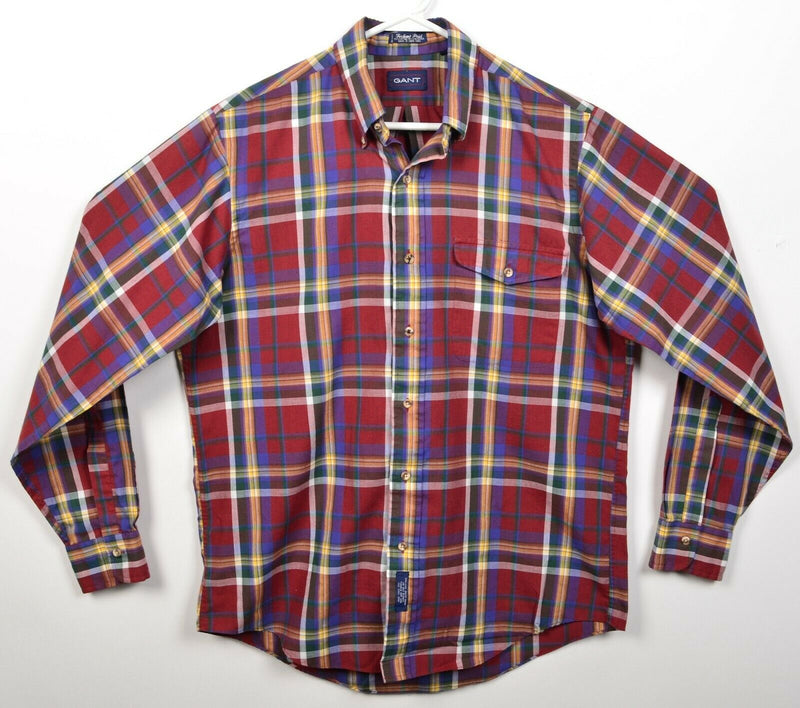 Vintage GANT Men's Medium Foxhunt Plaid Red Cotton Poly Blend Button-Down Shirt