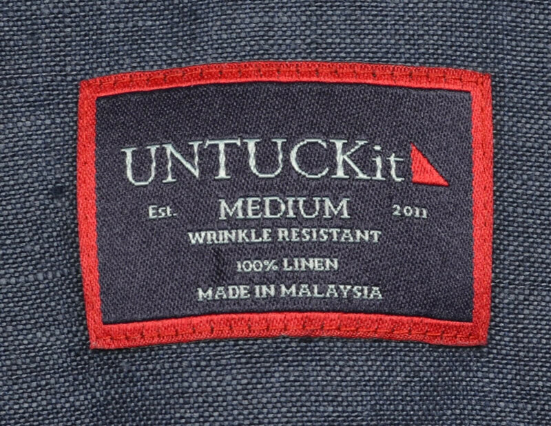 UNTUCKit Men's Medium 100% Linen Wrinkle Resistant Blue Button-Front Shirt