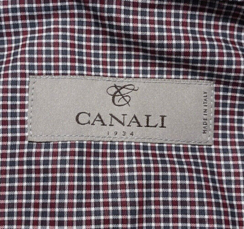 Canali Shirt 16 (41) Men's Italian Dress Shirt Red Gray Check Long Sleeve