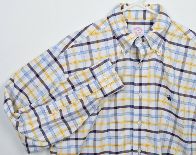 Brooks Brothers Men's Medium Regular Fit Yellow Plaid Non-Iron Button-Down Shirt