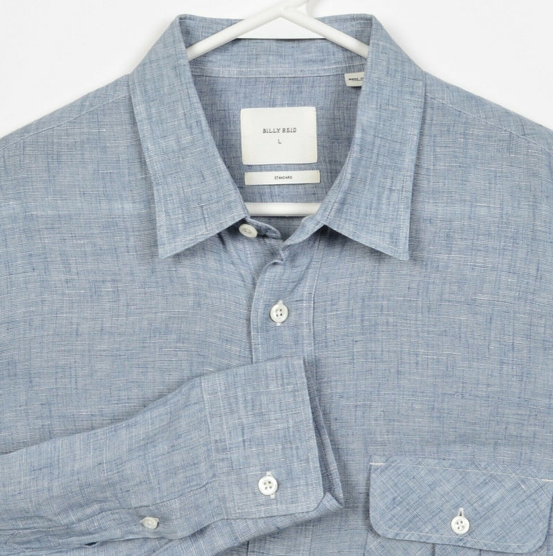 Billy Reid Men's Large Standard 100% Linen Blue Made in Italy Button-Front Shirt