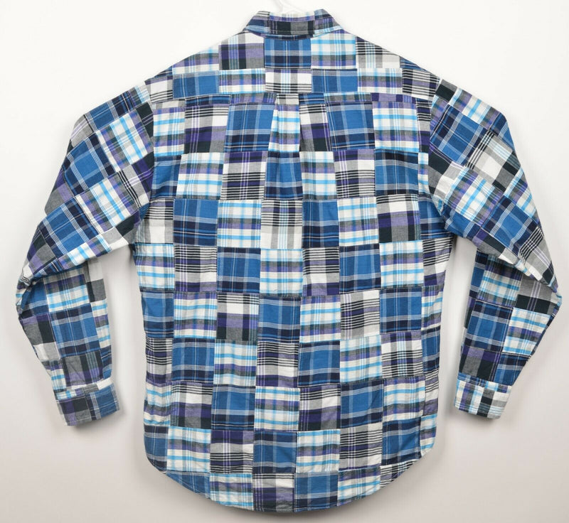 Cape Madras Men's Medium Patchwork Quilted Blue Purple Plaid Button-Down Shirt