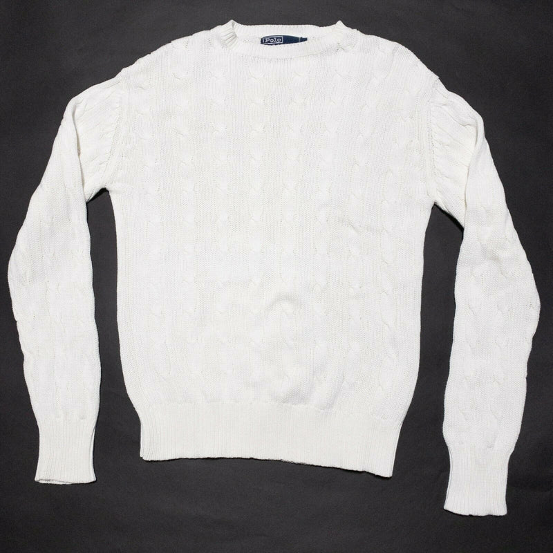 Polo Ralph Lauren Cable-Knit Crewneck Sweater Solid White 90s Men's Large