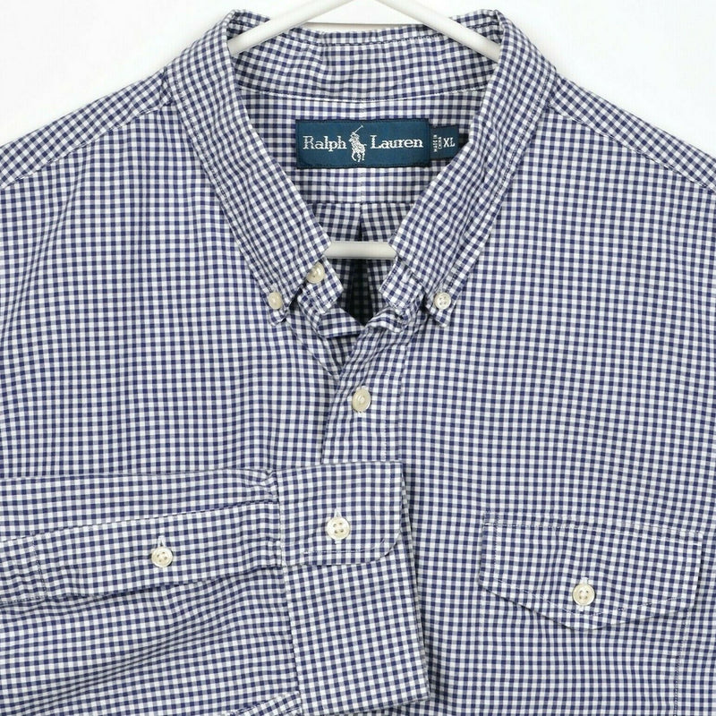 Polo Ralph Lauren Men's XL Navy Blue White Gingham Check Button-Down Shirt