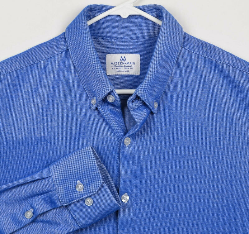 Mizzen + Main Men's Sz XL Trim Fit Blue Button-Down Performance Dress Shirt