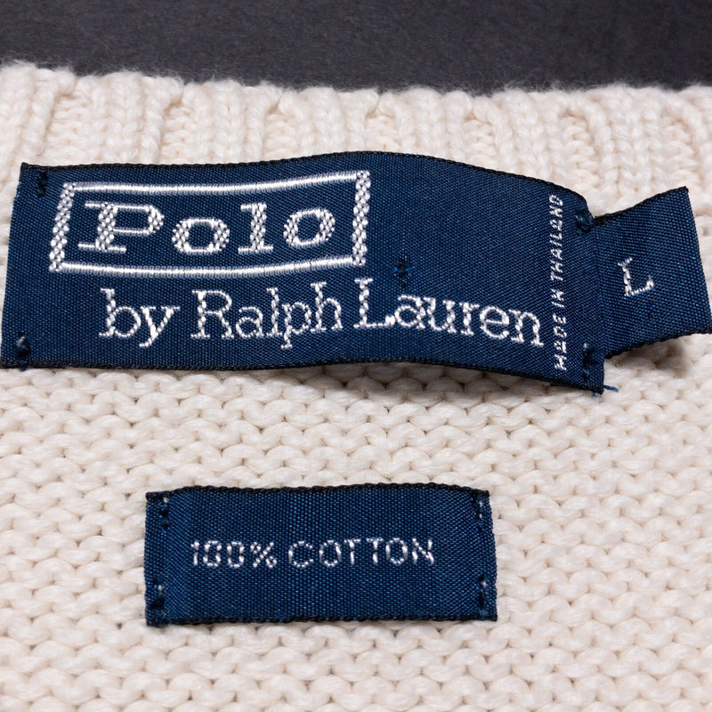 Polo Ralph Lauren Sweater Vest Men's Large V-Neck Pullover Knit Beige Preppy