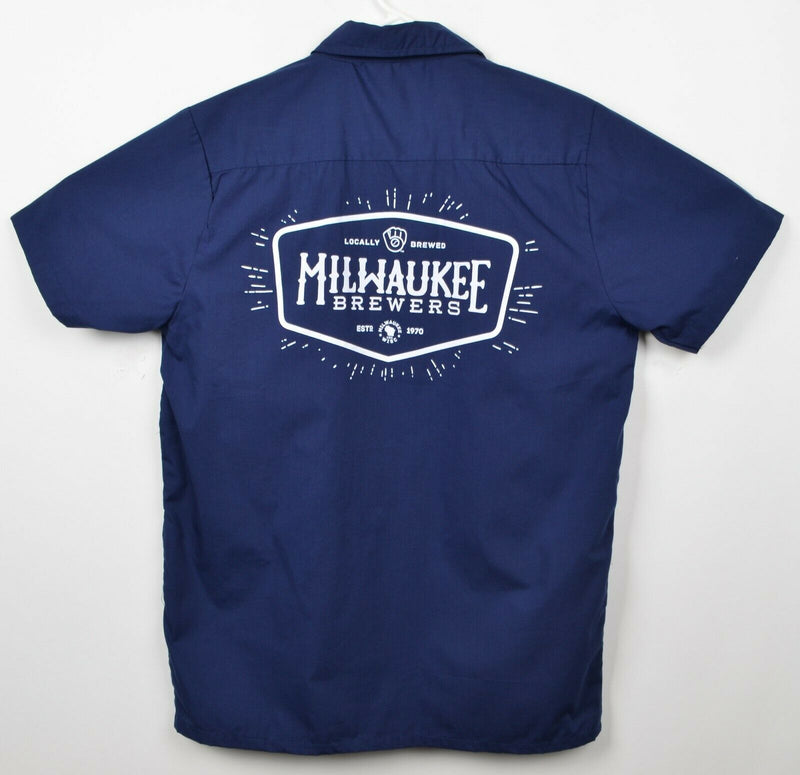 Milwaukee Brewers Men's Sz Medium? Brewmaster Miller Beer Navy Blue Work Shirt