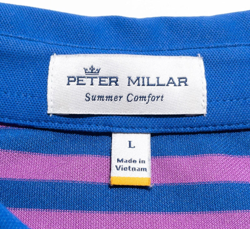 Peter Millar Summer Comfort Polo Large Men Shirt Pink Purple Stripe Wicking Golf
