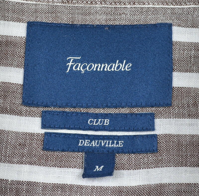 Faconnable Men's Sz Medium 100% Linen Club Deauville Brown Striped Shirt