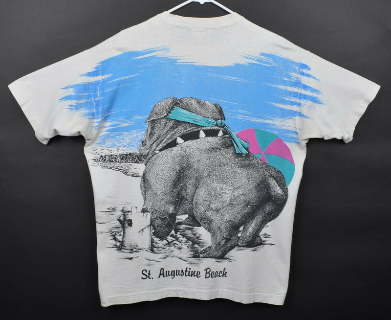Vtg 90s Bad Dog Men's Sz XL All-Over Print Beach Club Tourist Graphic T-Shirt