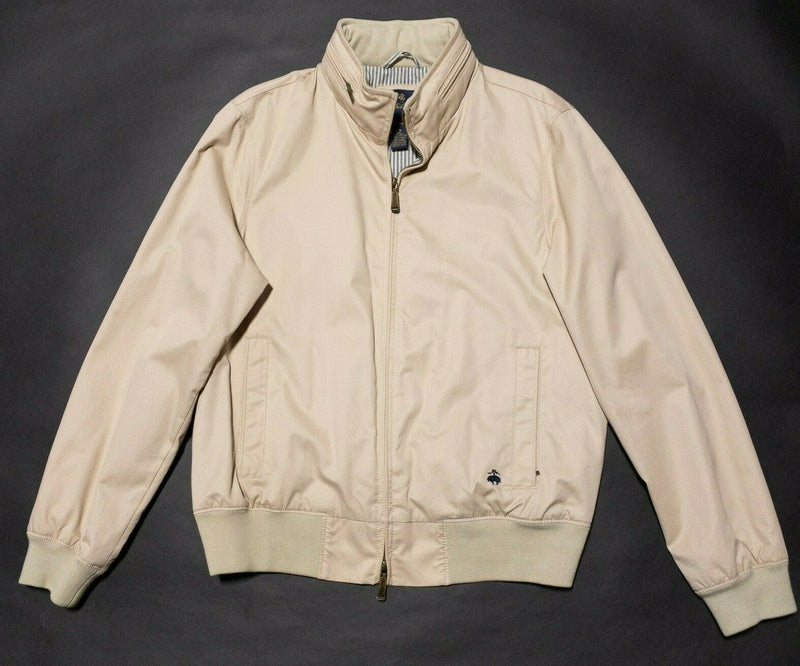 Brooks Brothers Bomber Jacket Full Zip Linen Lined Hooded Beige Men's Medium