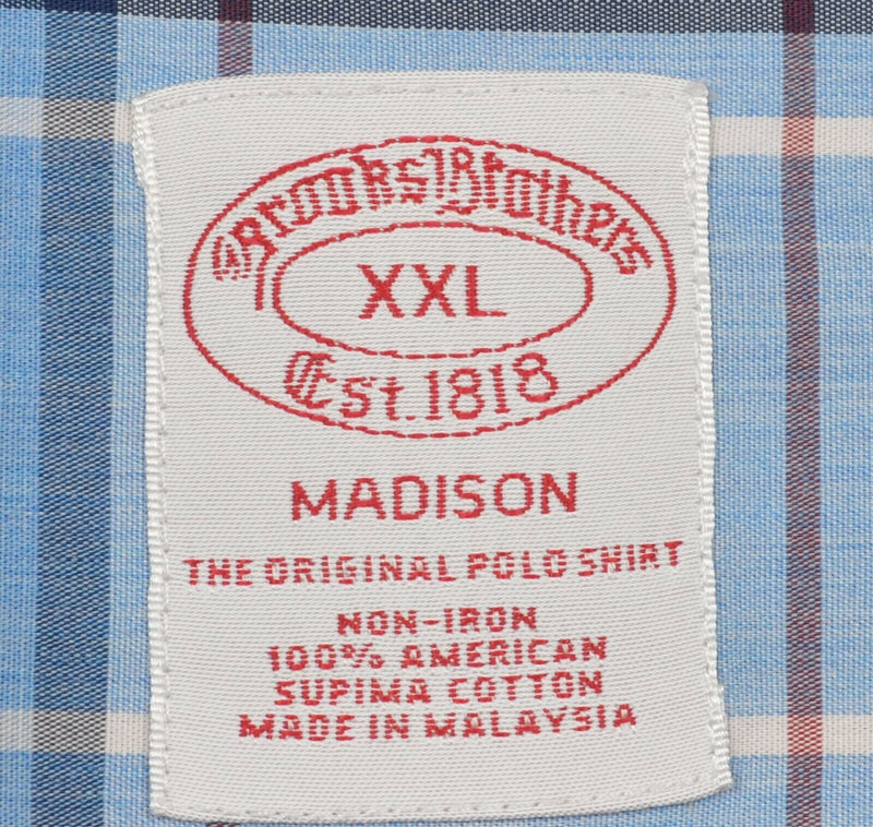 Brooks Brothers Men 2XL Non-Iron Blue Red Plaid Button-Down Madison Dress Shirt