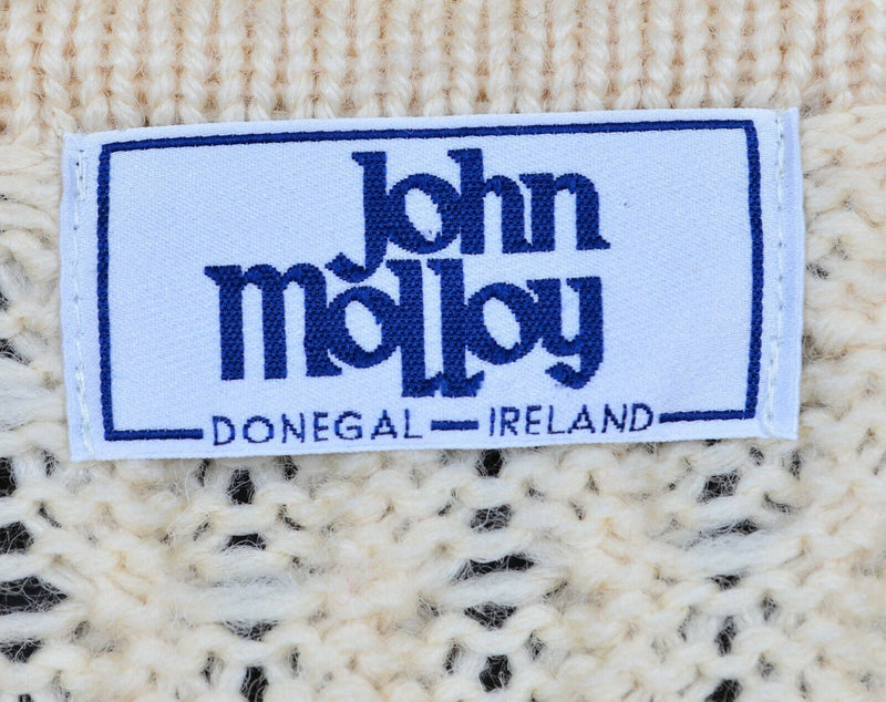 Vintage John Molloy Men's XL? Irish Fisherman Cream Cable-Knit Cardigan Sweater