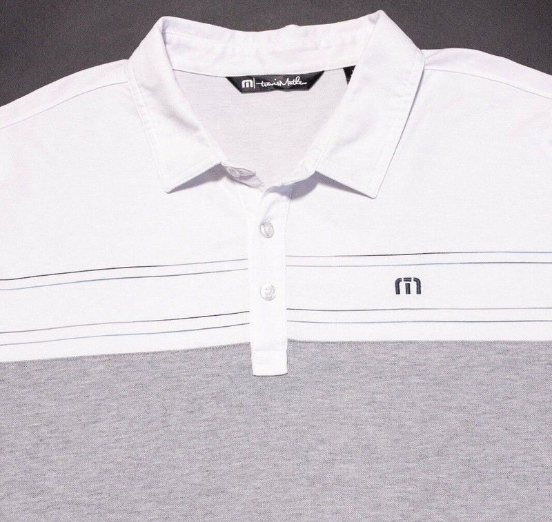 Travis Mathew XL Polo Men's Shirt Golf White Gray Two Tone Striped Wicking Logo