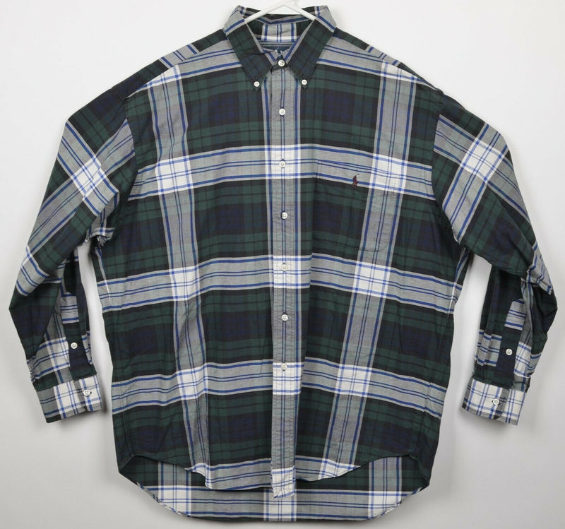 Polo Ralph Lauren Men's Large Forest Green Tartan Plaid Button-Down "Big" Shirt