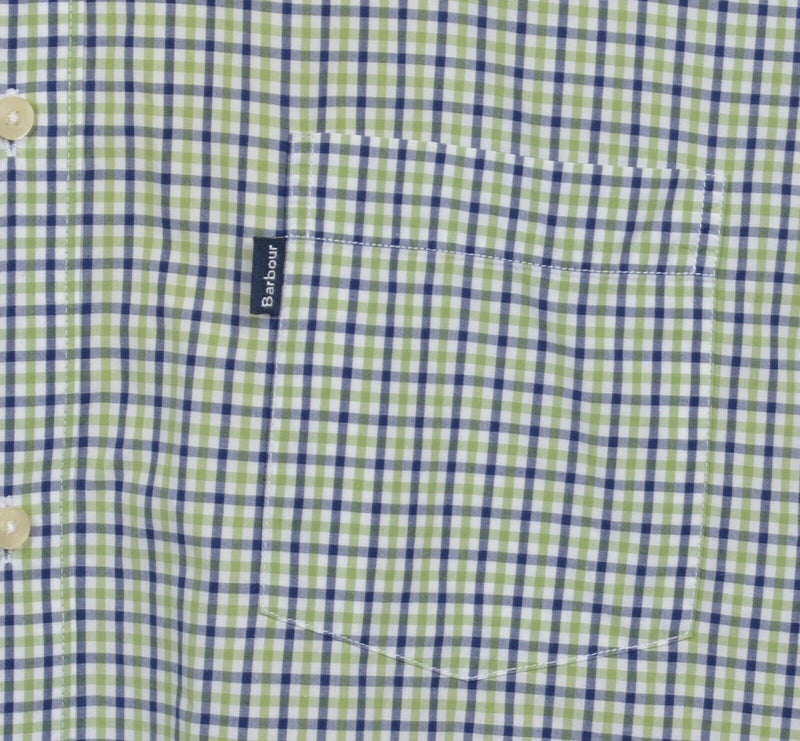 Barbour Men's XL Regular Green Navy Blue Check Short Sleeve Button-Down Shirt