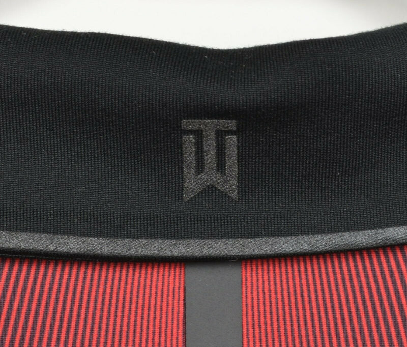 Nike Tiger Woods Collection Men's Medium Black Red Striped Snap Golf Polo Shirt