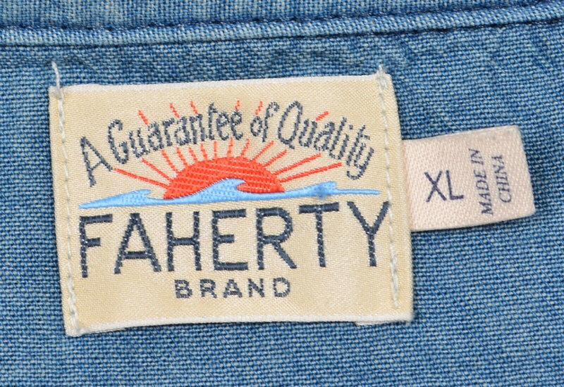 Faherty Men's Sz XL Natural Indigo Dyed Navy Blue Pocket Polo Shirt