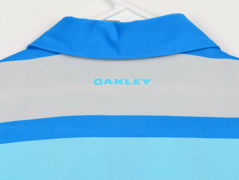 Oakley Men's Sz Medium Blue White Aqua Striped Golf Polo Shirt
