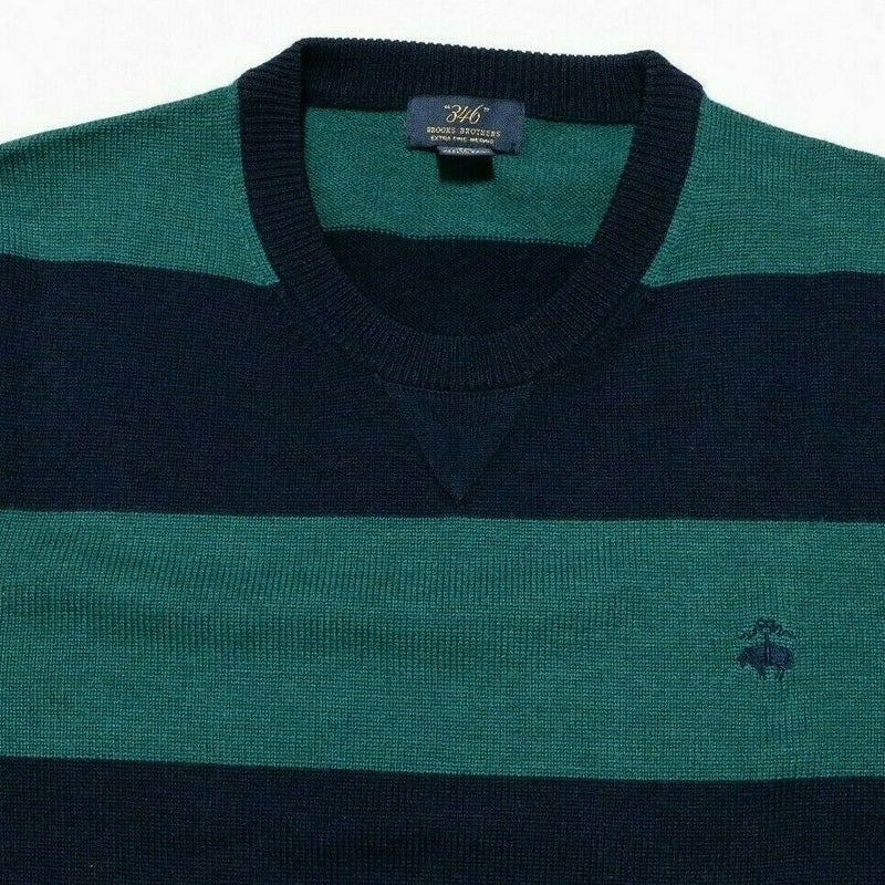 Brooks Brothers Men's XL Merino Wool Green Navy Blue Striped Sheep Logo Sweater