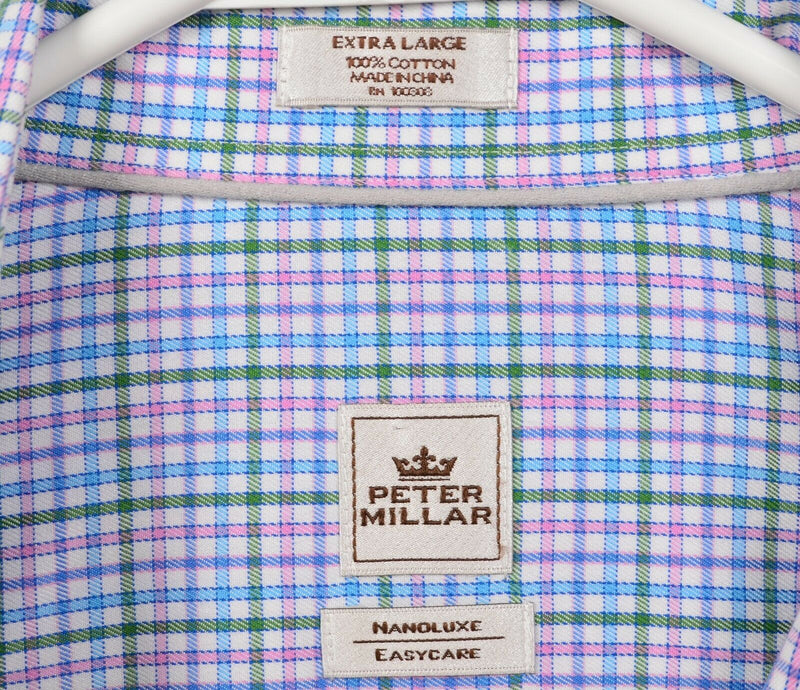 Peter Millar Men's XL Nanoluxe EasyCare Pink Green Blue Check Button-Down Shirt