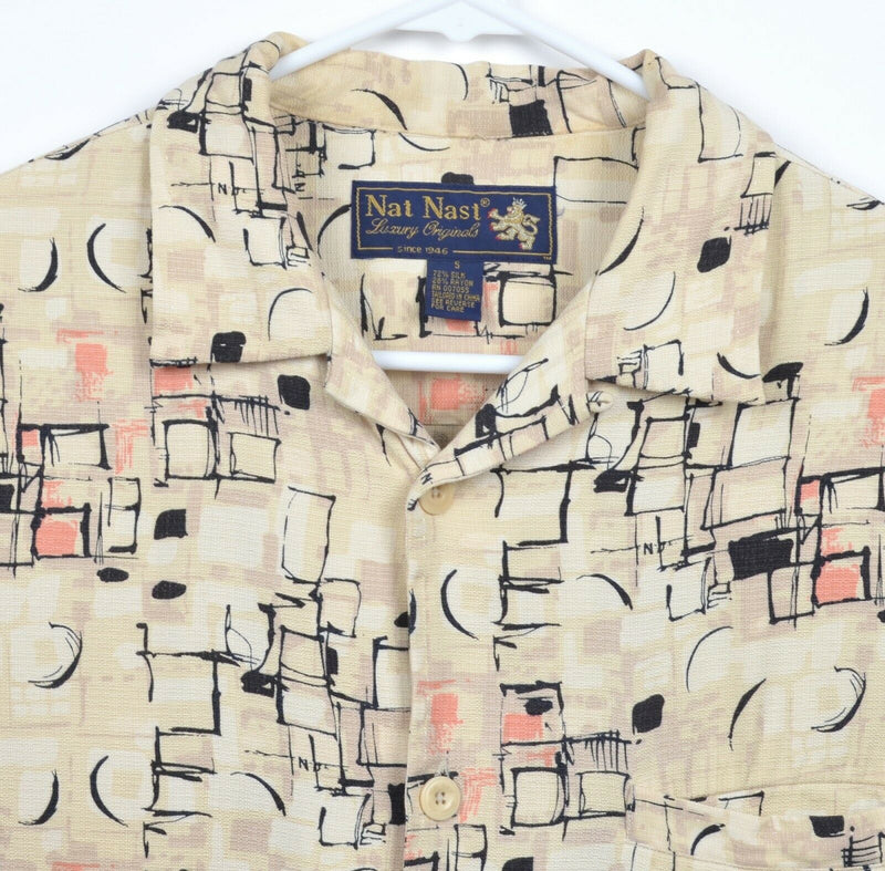 Nat Nast Men's Sz Small Silk Geometric Abstract Multi-Color Hawaiian Camp Shirt