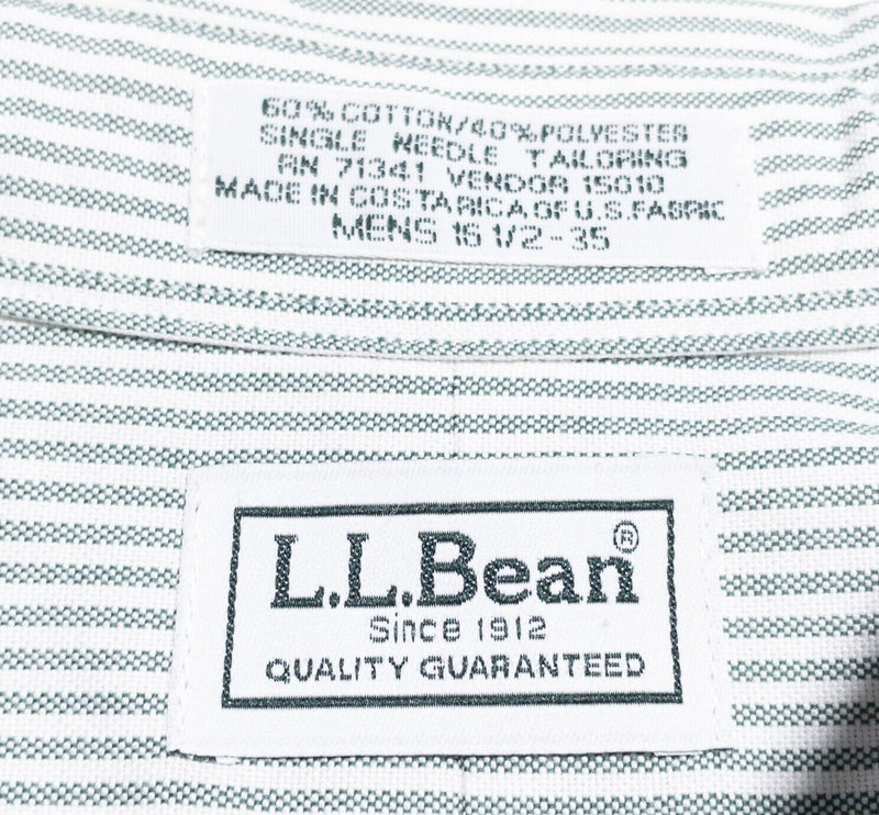 L.L. Bean Shirt Men's 16.5-35 Button-Down Long Sleeve Green Striped Casual