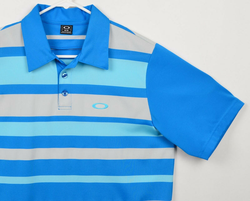 Oakley Men's Sz Medium Blue White Aqua Striped Golf Polo Shirt