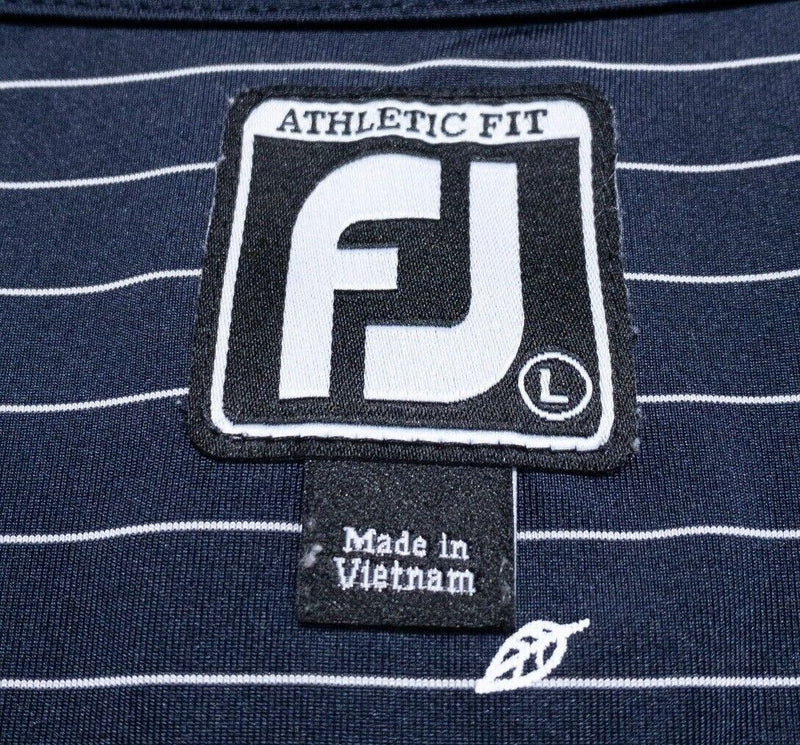 FootJoy Golf Polo Large Athletic Fit Men's Wicking Navy Blue Stripe Leaf Print