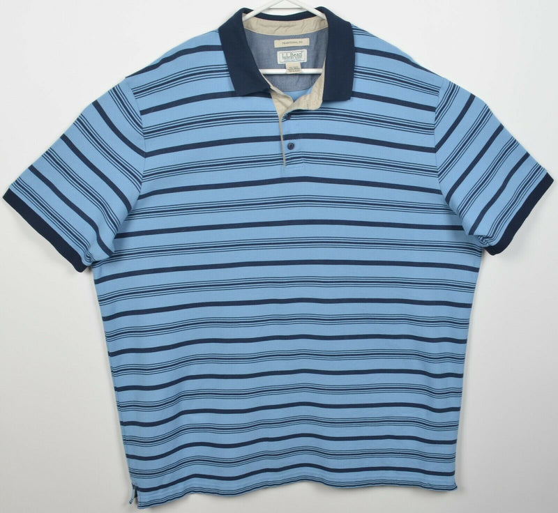 L.L. Bean Men's 2XLT Traditional Fit Casco Bay Blue Striped Rugby Polo Shirt