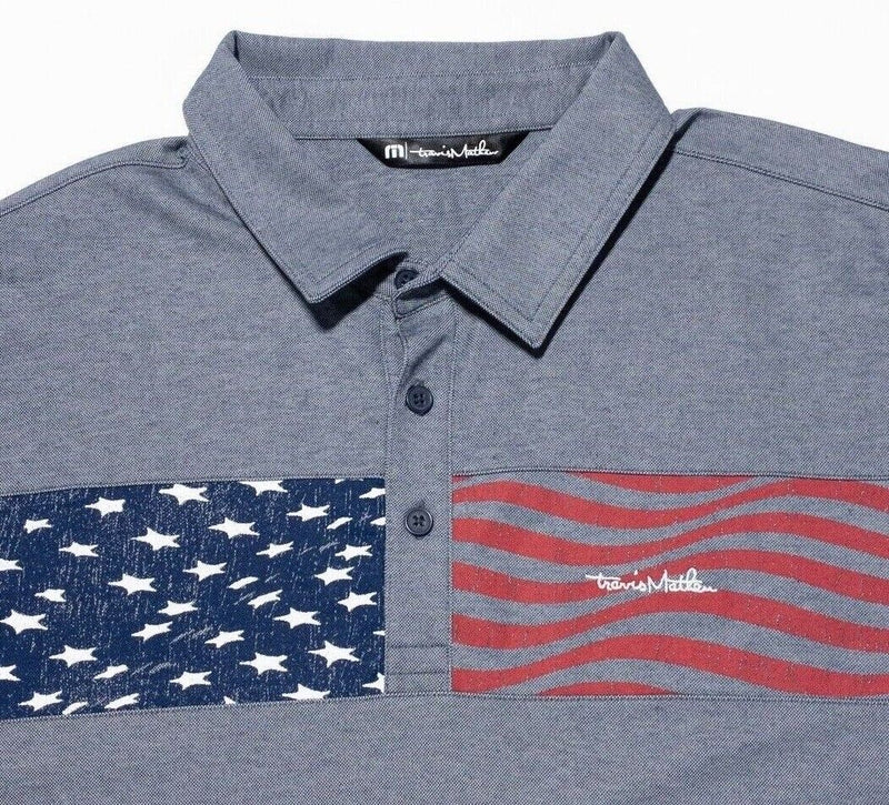 Travis Mathew USA Flag Polo Men's Large American Patriotic Striped Blue Wicking